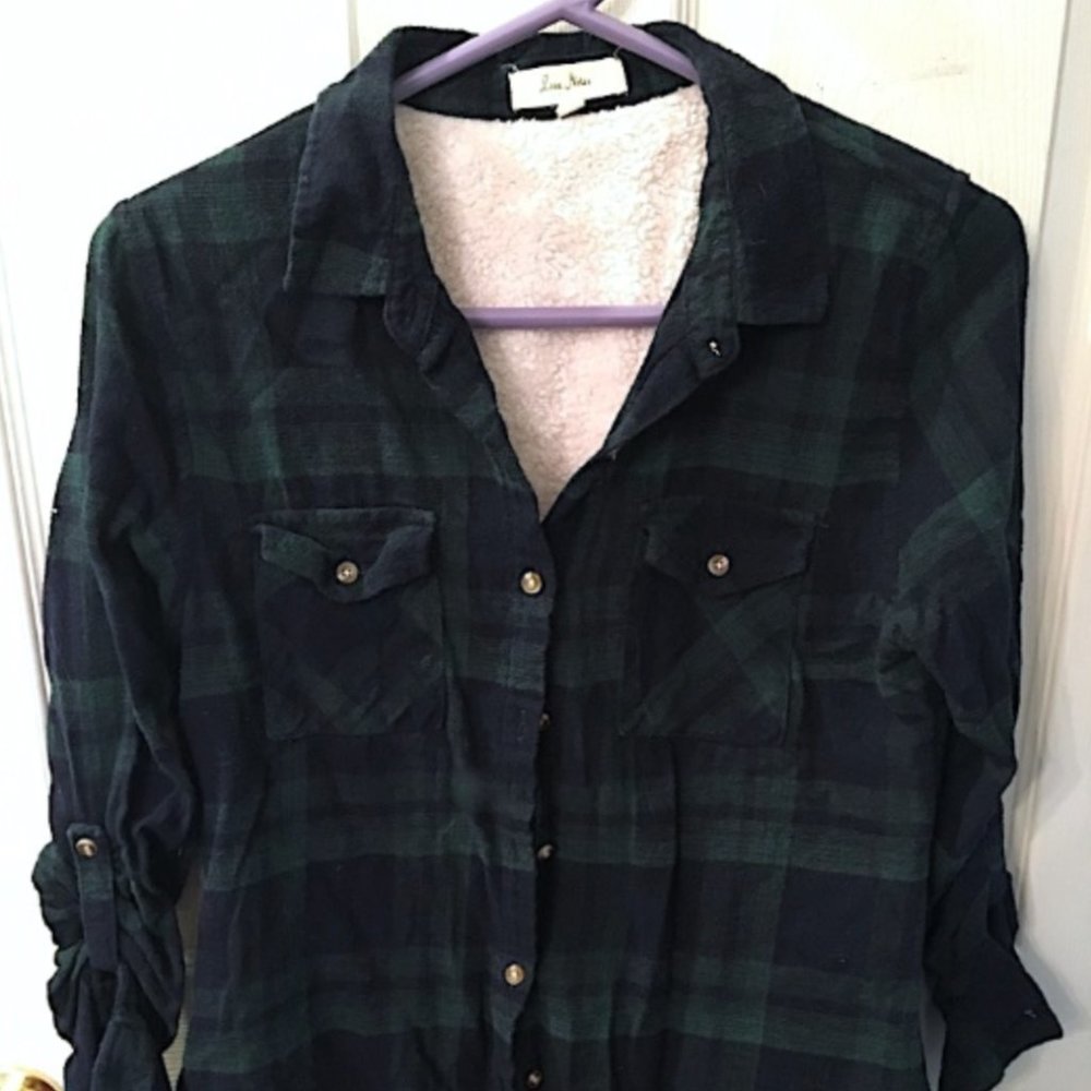 LOVE NOTES GREEN & BLUE PLAID FLANNEL MEDIUM